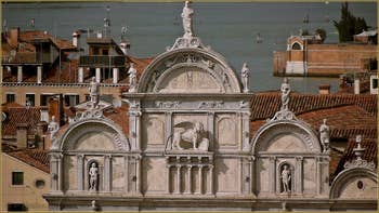 La façade de la Scuola Grande di San Marco, vue depuis le Campanile de Santa Maria Formosa, dans le Sestier du Castello à Venise.