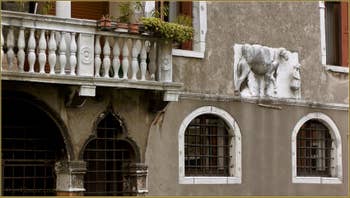 Le chameau des Frères Mastelli, sur leur palais, le long du rio de la Madona de l'Orto, dans le Sestier du Cannaregio à Venise.
