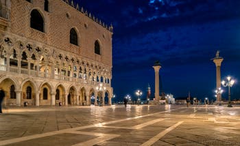 Venice by night, the Doge's Palace and Piazzetta San Marco.