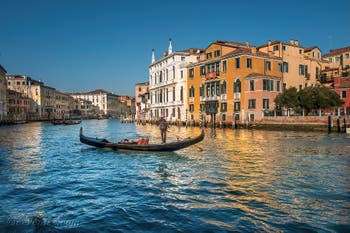 Gondoles sur le Grand Canal de Venise à côté du pont de l'Accademia.