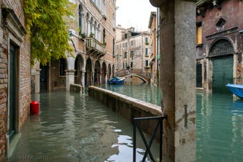 Acqua Alta de Novembre 2019 à Venise, Fondamenta Widmann, dans le Cannaregio à Venise.