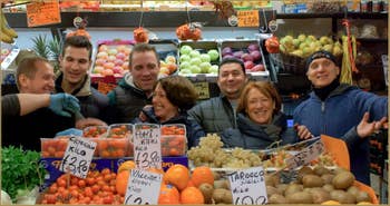Andrea, Alex, Lino, Daniele, Margherita, fruits légumes Salizada San Canzian Cannaregio