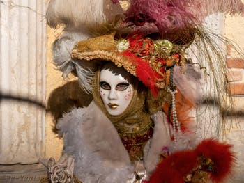Les Costumés du Carnaval de Venise 2022 devant le palais des doges de Venise