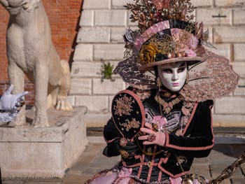 Costumes et Masques au Carnaval de Venise, L'élégante au Miroir en rose et or à l'Arsenal.