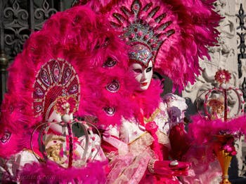 Masques et Costumes du Carnaval de Venise, Belles en rose et en plumes à l'Arsenal.