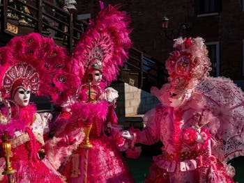 Masques et Costumes du Carnaval de Venise, Belles en rose et en plumes à l'Arsenal.