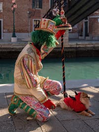 Chien savant et cheveux verts à l'Arsenal, les masques et costumes du Carnaval de Venise.