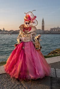 Masque et Costume du Carnaval de Venise 2023 : L'élégance en Rose et Or
