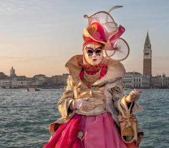 Masque et Costume du Carnaval de Venise 2023 : L'élégance en Rose et Or