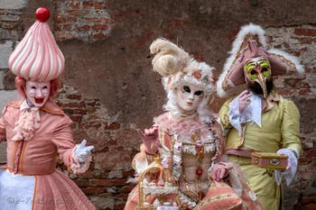 Les costumés du carnaval de Venise devant l'Arsenal de Venise.