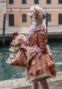 Les costumés du carnaval de Venise devant l'Arsenal de Venise.