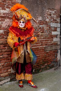 Les costumés du carnaval de Venise devant l'Arsenal de Venise.