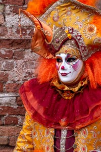 Les costumés du carnaval de Venise devant l'Arsenal de Venise.