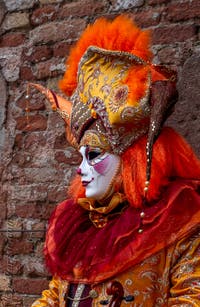 Les costumés du carnaval de Venise devant l'Arsenal de Venise.