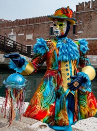 Les costumés du carnaval de Venise devant l'Arsenal de Venise.