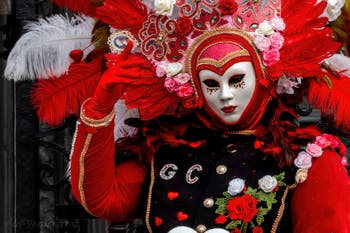 Les costumés du carnaval de Venise devant l'Arsenal de Venise.