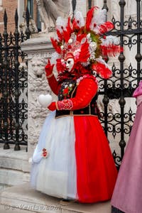 Les costumés du carnaval de Venise devant l'Arsenal de Venise.