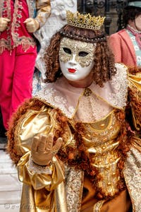 Les costumés du carnaval de Venise devant l'Arsenal de Venise.