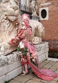 Les costumés du carnaval de Venise devant l'Arsenal de Venise.