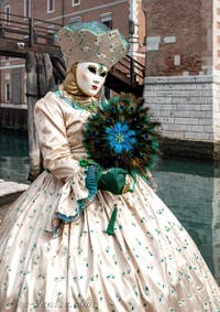 Les costumés du carnaval de Venise devant l'Arsenal de Venise.