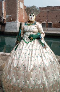 Les costumés du carnaval de Venise devant l'Arsenal de Venise.