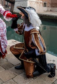 Les costumés du carnaval de Venise devant l'Arsenal de Venise.