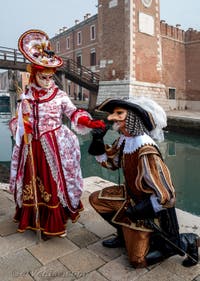 Les costumés du carnaval de Venise devant l'Arsenal de Venise.