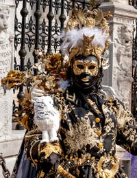 Les costumés du carnaval de Venise devant l'Arsenal de Venise.