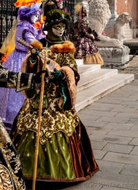 Les costumés du carnaval de Venise devant l'Arsenal de Venise.