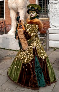 Les costumés du carnaval de Venise devant l'Arsenal de Venise.