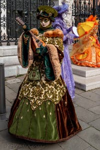 Les costumés du carnaval de Venise devant l'Arsenal de Venise.