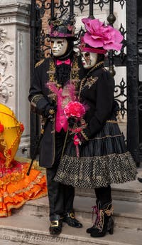 Les costumés du carnaval de Venise devant l'Arsenal de Venise.