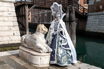 Les costumés du carnaval de Venise devant l'Arsenal de Venise.