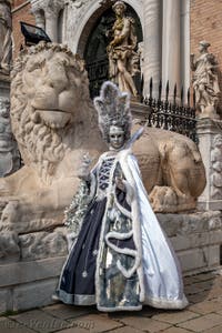 Les costumés du carnaval de Venise devant l'Arsenal de Venise.