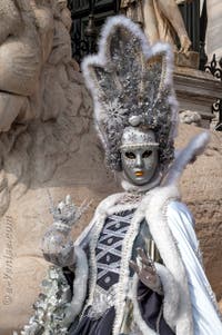 Les costumés du carnaval de Venise devant l'Arsenal de Venise.