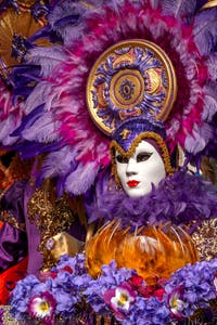 Les costumés du carnaval de Venise devant l'Arsenal de Venise.