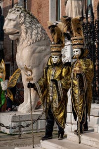 Les costumés du carnaval de Venise devant l'Arsenal de Venise.