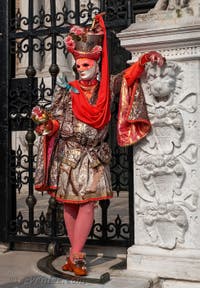 Les costumés du carnaval de Venise devant l'Arsenal de Venise.