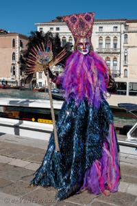 Les costumés du carnaval de Venise devant la Madonna de la Salute.