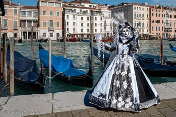 Les costumés du carnaval de Venise devant la Madonna de la Salute.