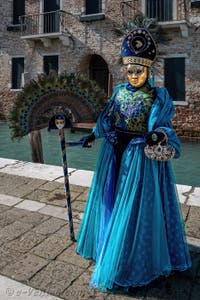 Les costumés du carnaval de Venise devant la Madonna de la Salute.