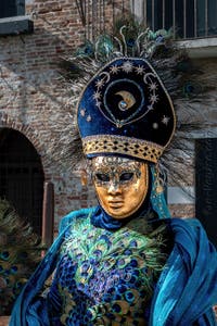 Les costumés du carnaval de Venise devant la Madonna de la Salute.