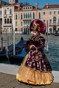 Les costumés du carnaval de Venise devant la Madonna de la Salute.