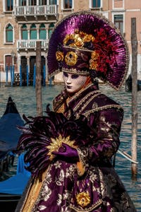 Les costumés du carnaval de Venise devant la Madonna de la Salute.