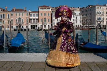 Les costumés du carnaval de Venise devant la Madonna de la Salute.