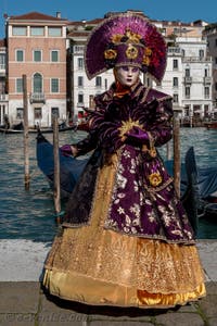 Les costumés du carnaval de Venise devant la Madonna de la Salute.