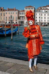 Les costumés du carnaval de Venise devant la Madonna de la Salute.