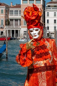 Les costumés du carnaval de Venise devant la Madonna de la Salute.