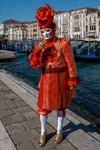 Les costumés du carnaval de Venise devant la Madonna de la Salute.