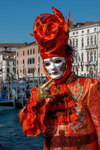 Les costumés du carnaval de Venise devant la Madonna de la Salute.